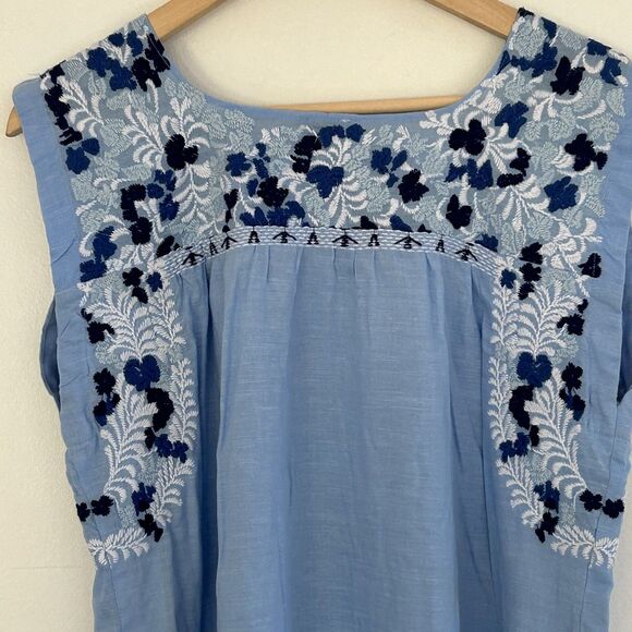 J. Marie The Libby Dress Size Small Blue Embroidered Tunic Linen Blend Lined - Picture 10 of 10